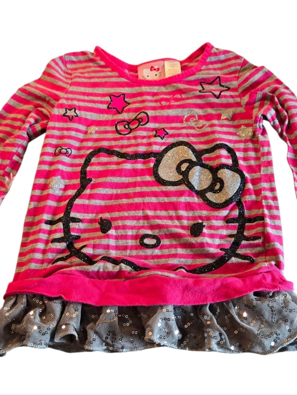 Hello Kitty Girls' Pink Striped Long Sleeve Top Size Med (7/8)